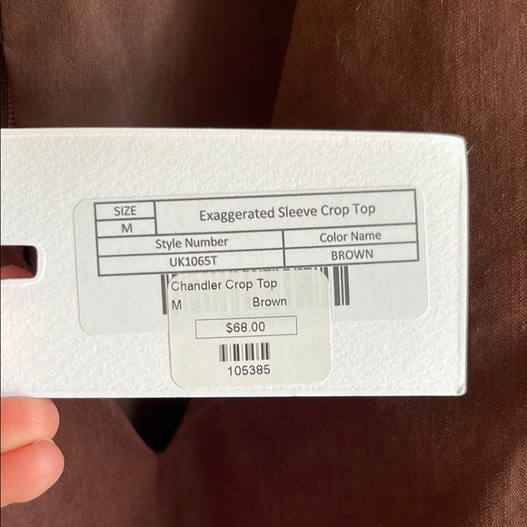 NWT Endless Rose Brown Puff Sleeve Chandler Cotton V- Neck Crop Top Blouse Sz M - Picture 5 of 11